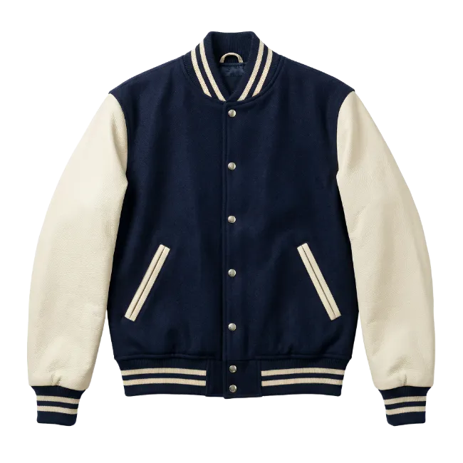 Navy Blue and White Varsity Jacket