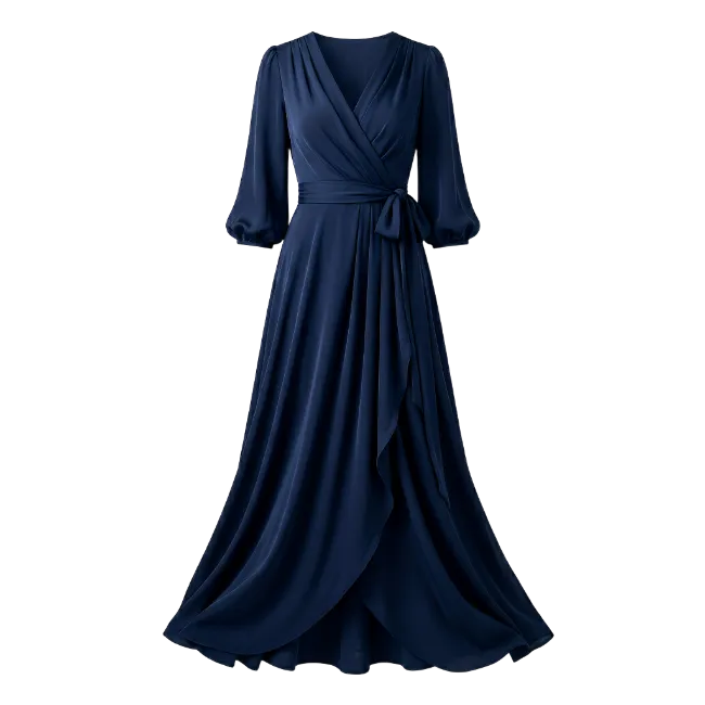 Navy Blue Wrap Midi Dress