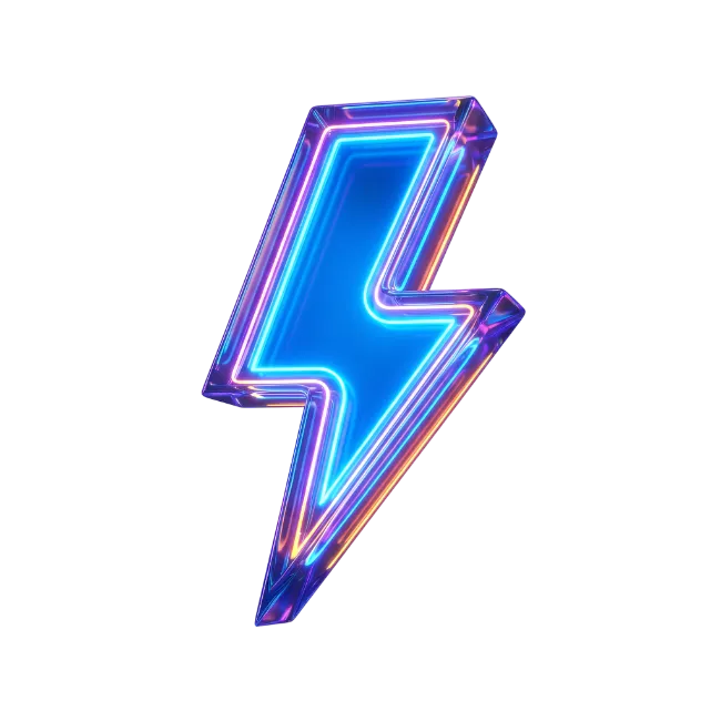 Neon Blue Lightning Bolt Symbol