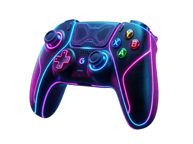 Neon glowing gaming controller with colorful lights