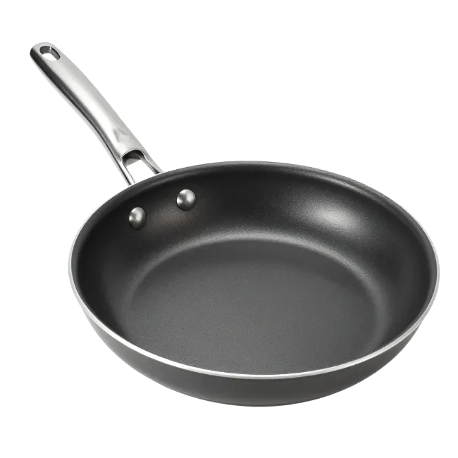Nonstick frying pan with metal handle