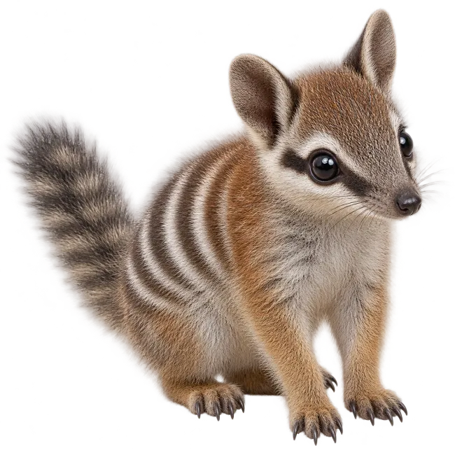 Numbat marsupial with distinctive striped back and bushy tail