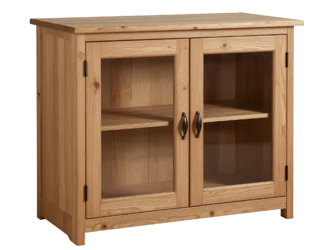 Oak Wooden Cabinet with Glass Doors