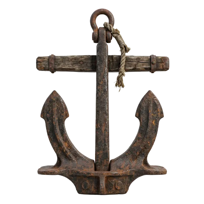Old Rusted Metal Anchor with Wooden Stock