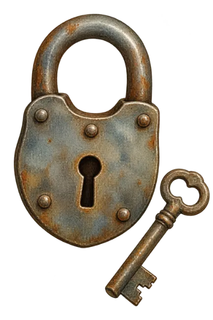 Old Rusted Padlock with Key