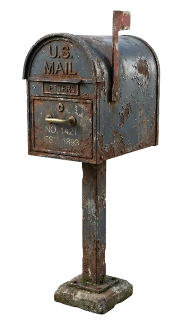 Old Rusty Metal Mailbox on Post