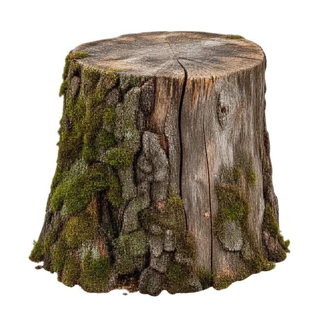 Old Tree Stump with Moss and Rough Bark