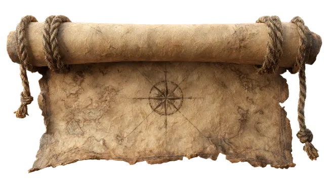 Old Vintage Scroll Map with Compass Rose