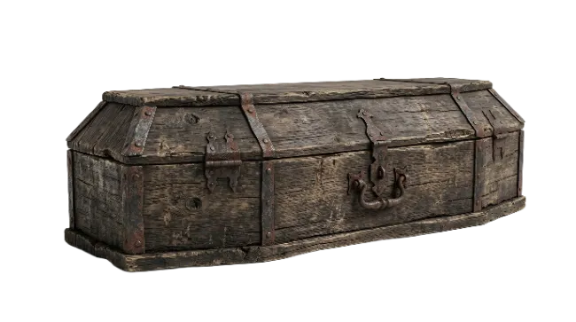 Old Wooden Coffin with Metal Hardware