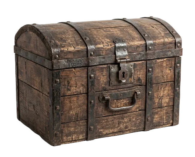 Old Wooden Treasure Chest with Metal Straps