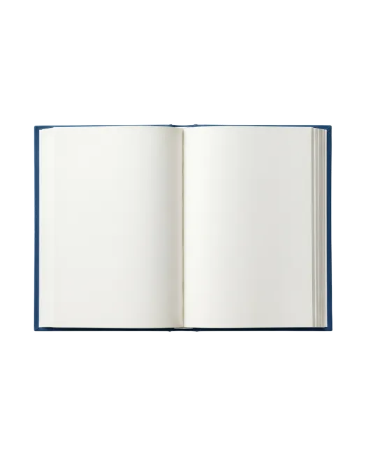 Open blank book with blue cover