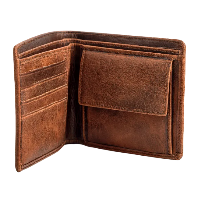 Open Brown Leather Wallet
