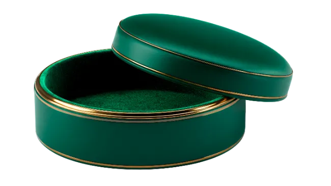 Open Green Velvet Jewelry Box with Gold Trim