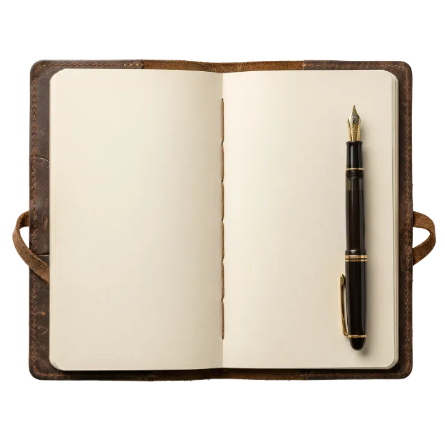 Open Leather Journal with Fountain Pen