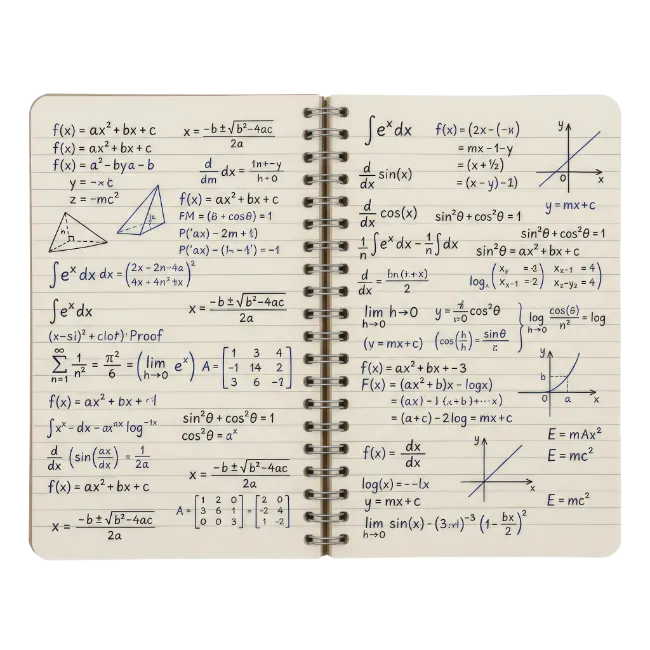 Open Notebook with Handwritten Mathematical Formulas