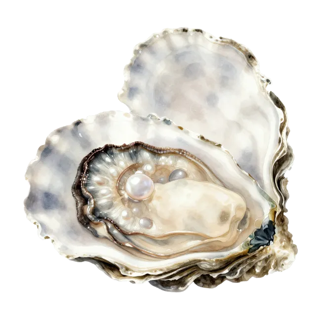 Open Oyster Shell With Glowing Pearls