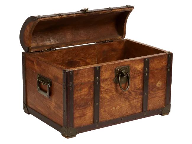 Open Wooden Treasure Chest with Metal Accents