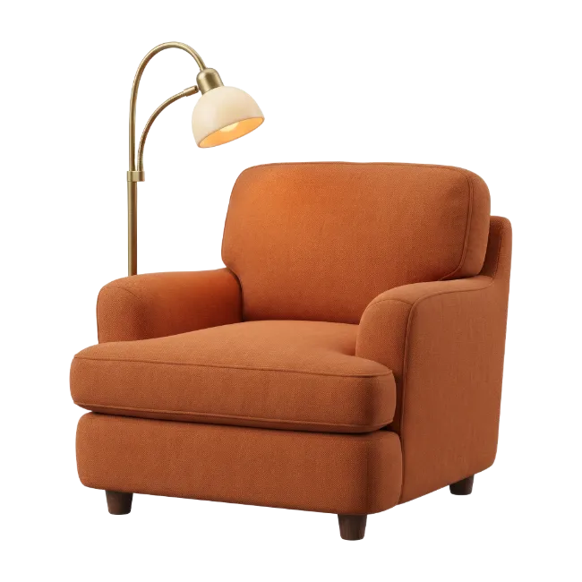 Orange Armchair with Floor Lamp