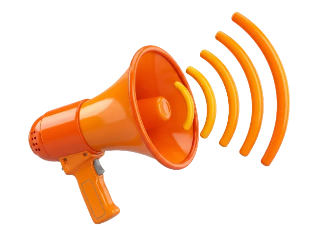 Orange Megaphone Speaker with Sound Waves