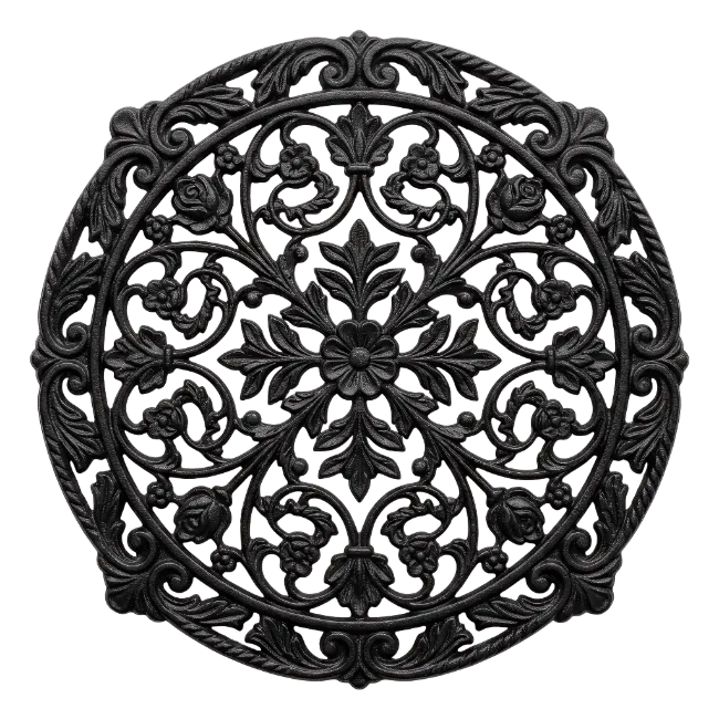 Ornate Black Circular Metal Scrollwork Medallion