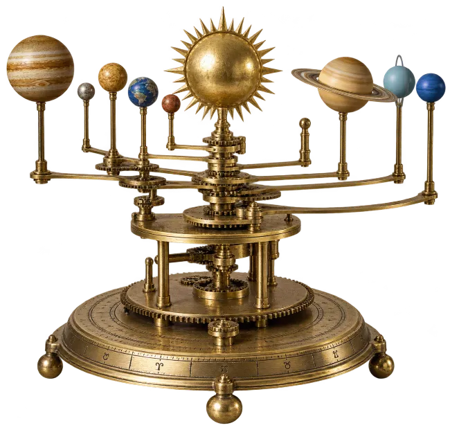 Ornate Brass Mechanical Solar System Orrery Model