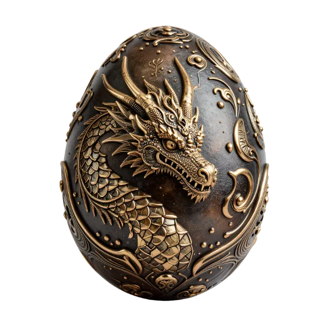 Ornate Bronze Dragon Egg Sculpture