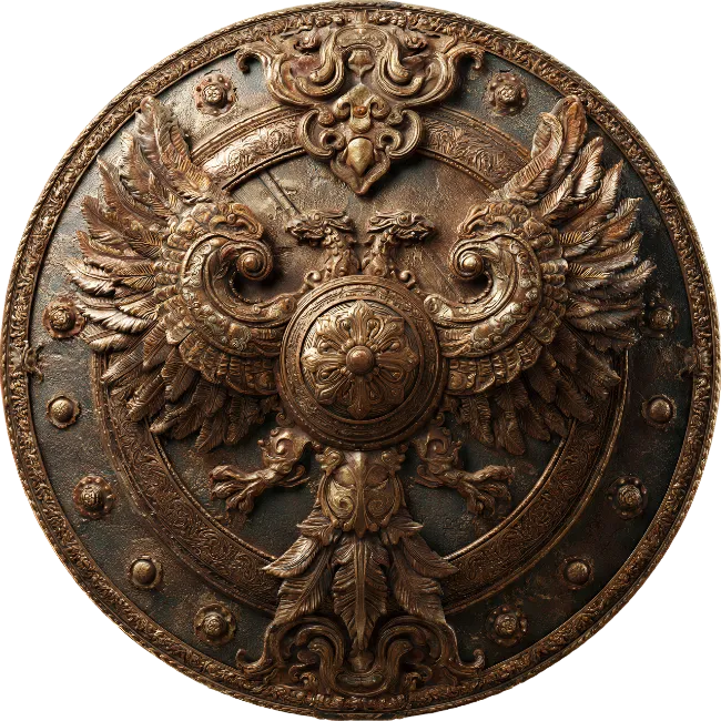Ornate Bronze Shield with Double Headed Eagle