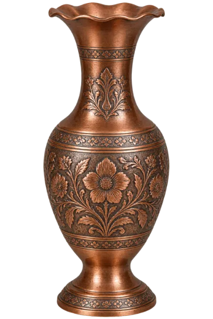 Ornate Copper Flower Vase with Traditional Engravings