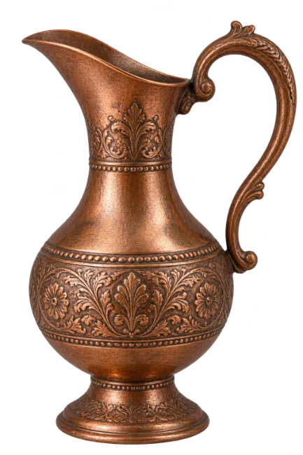 Ornate Copper Pitcher with Embossed Floral Patterns