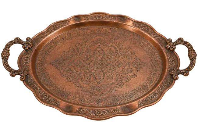 Ornate Copper Serving Tray with Floral Engravings