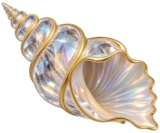 Ornate Crystal Seashell with Golden Trim