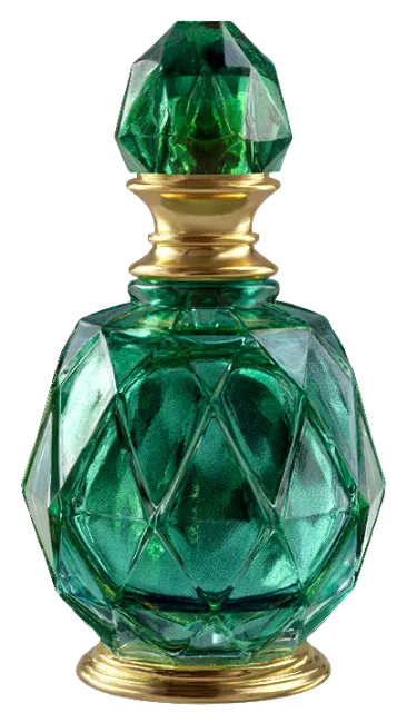 Ornate Faceted Green Perfume Bottle with Golden Accents