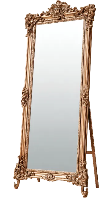 Ornate Gold Floor Mirror with Carved Frame