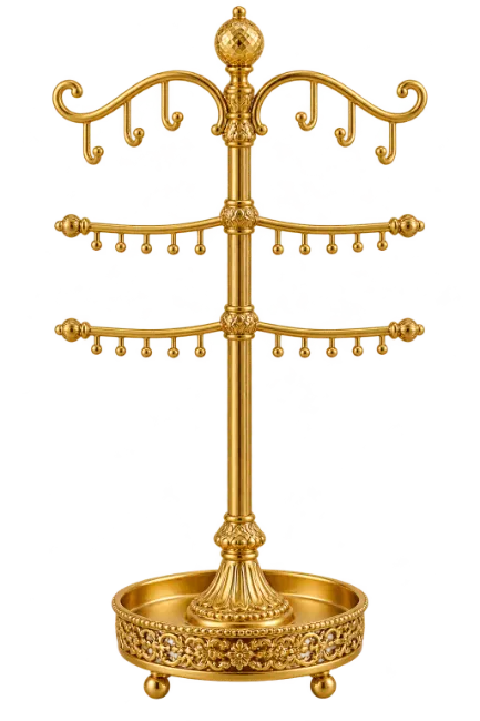 Ornate Gold Jewelry Stand with Hooks