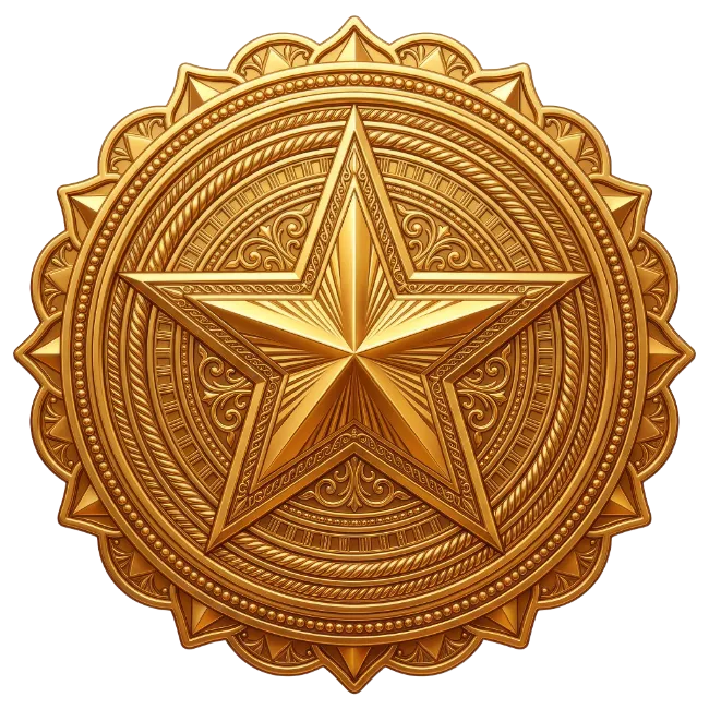 Ornate Gold Star Medallion Emblem