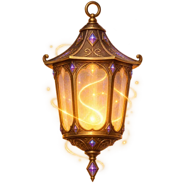 Ornate Golden Magical Fantasy Lantern with Glowing Energy