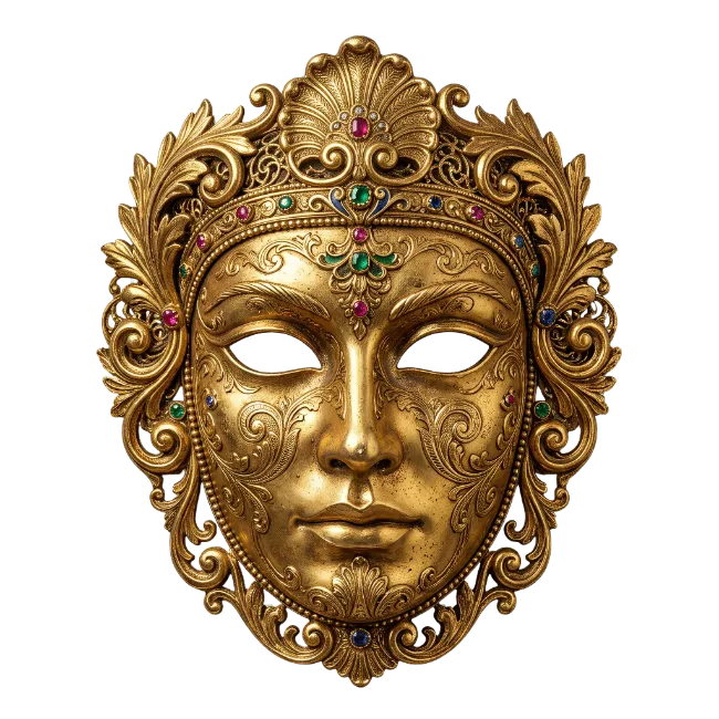 Ornate Golden Masquerade Mask with Gemstones
