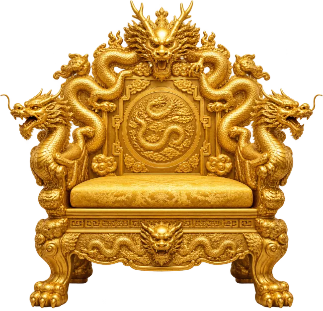 Ornate Golden Throne Chair with Detailed Dragon Sculptures