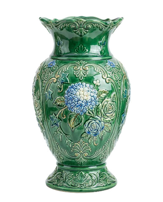 Ornate Green Ceramic Flower Vase