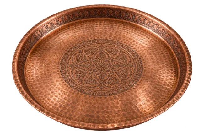 Ornate Hammered Copper Serving Tray