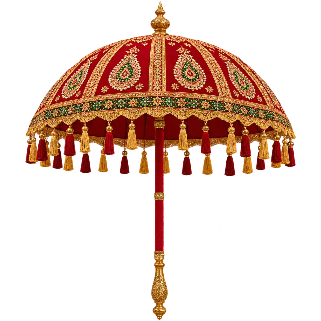 Ornate Red and Gold Indian Ceremonial Umbrella