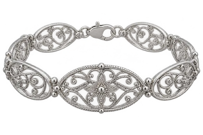 Ornate Silver Filigree Link Bracelet