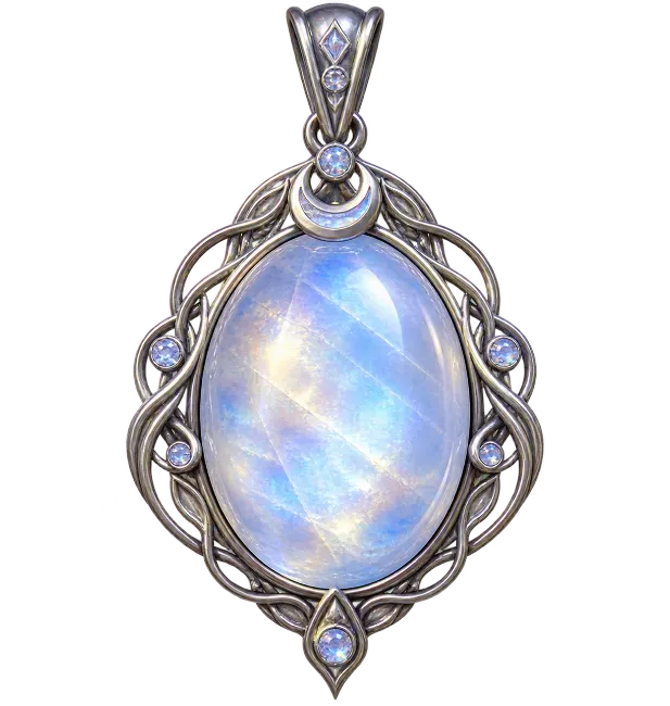 Ornate Silver Moonstone Pendant Necklace Jewel