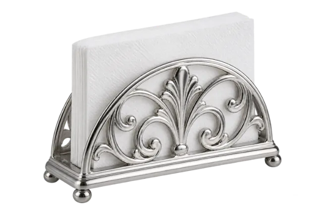 Ornate Silver Napkin Holder with White Napkins