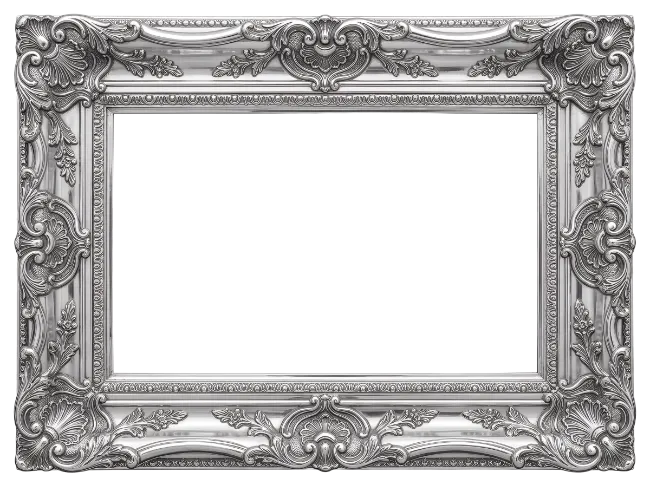 Ornate silver picture frame with baroque floral carvings