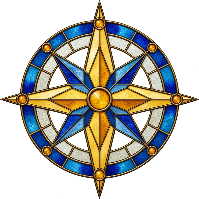 Ornate Stained Glass Compass Rose Design