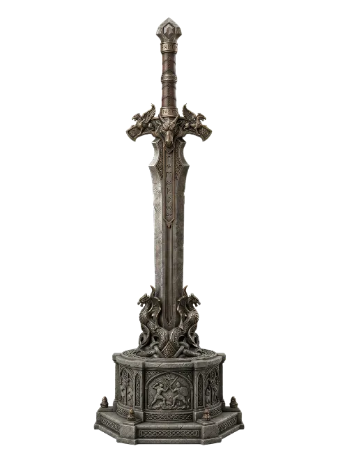 Ornate Stone Sword with Dragon Hilt and Stand