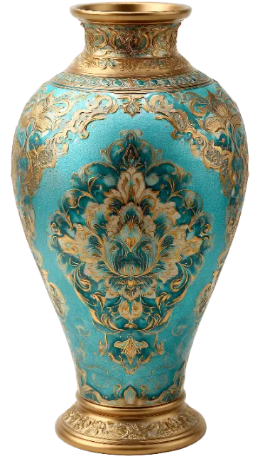 Ornate Turquoise and Gold Decorative Vase