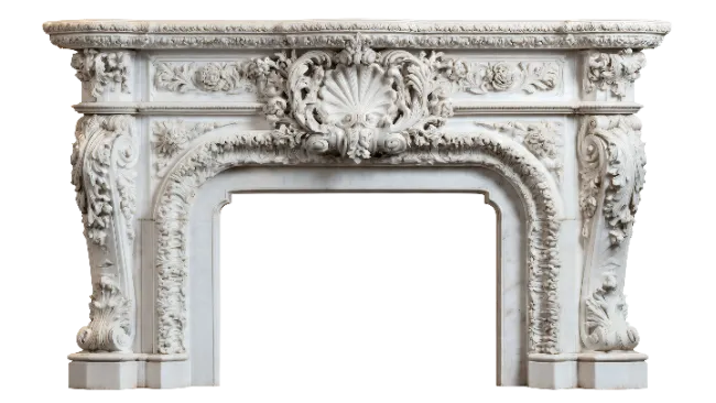 Ornate White Marble Fireplace Mantel