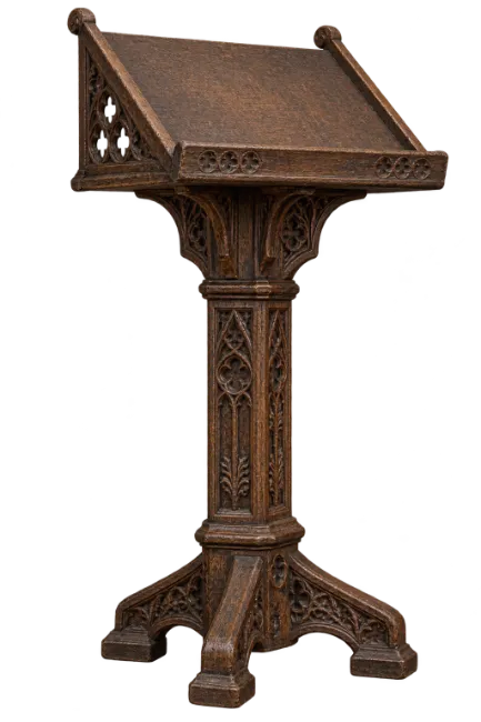Ornate Wooden Lectern with Gothic Details